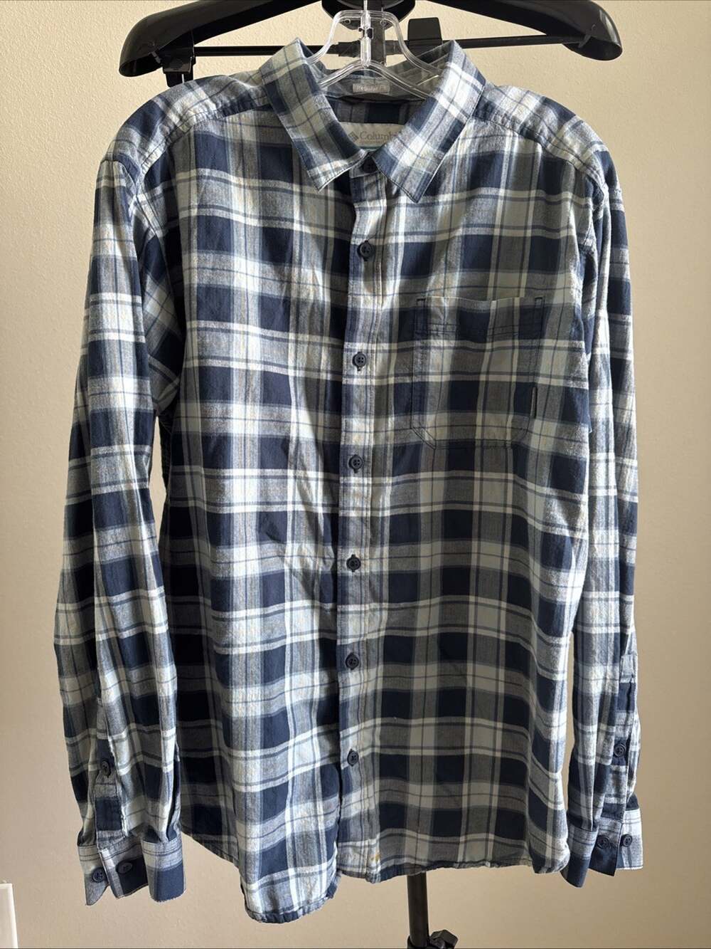 Columbia Mens Large Blue Plaid Regular Fit Long Sleeve Button Up Shirt